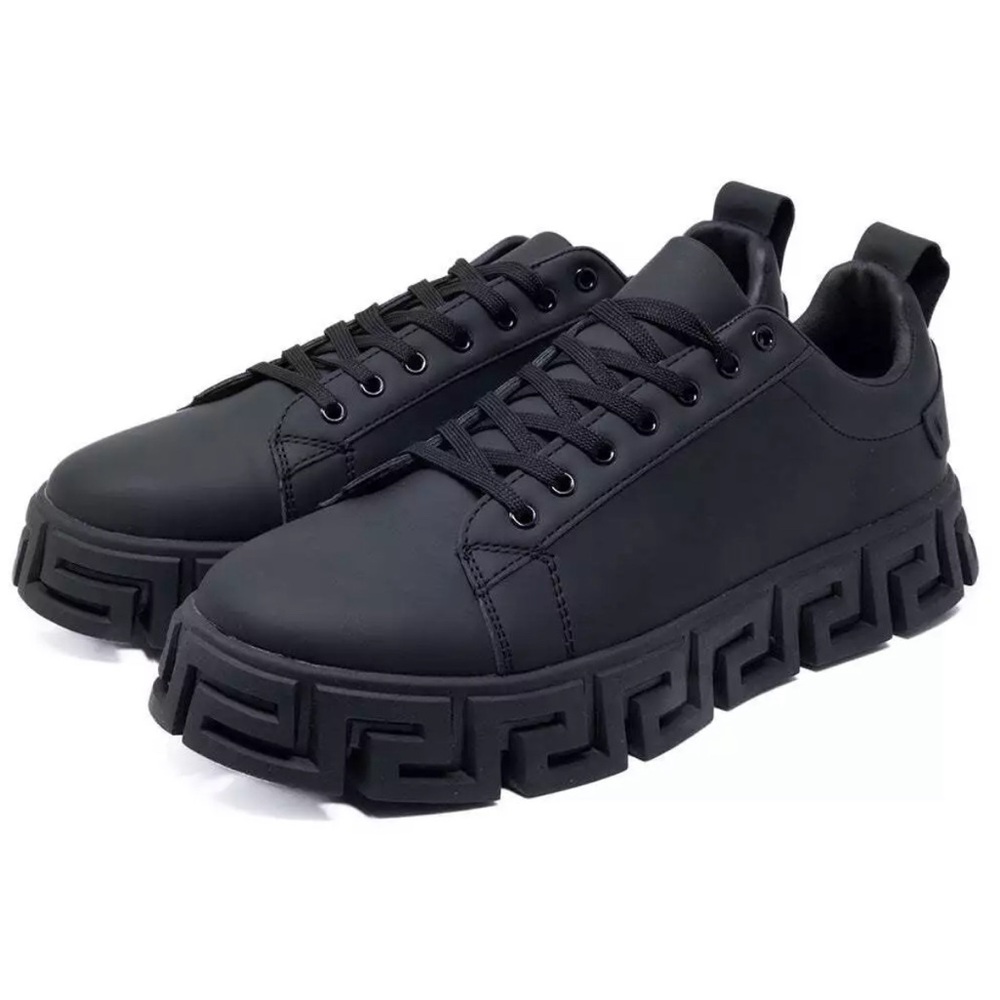 Barabas Men's Premium Greek Key Pattern Sole Sneakers 4SK06 BLACK SIZE: 7 US